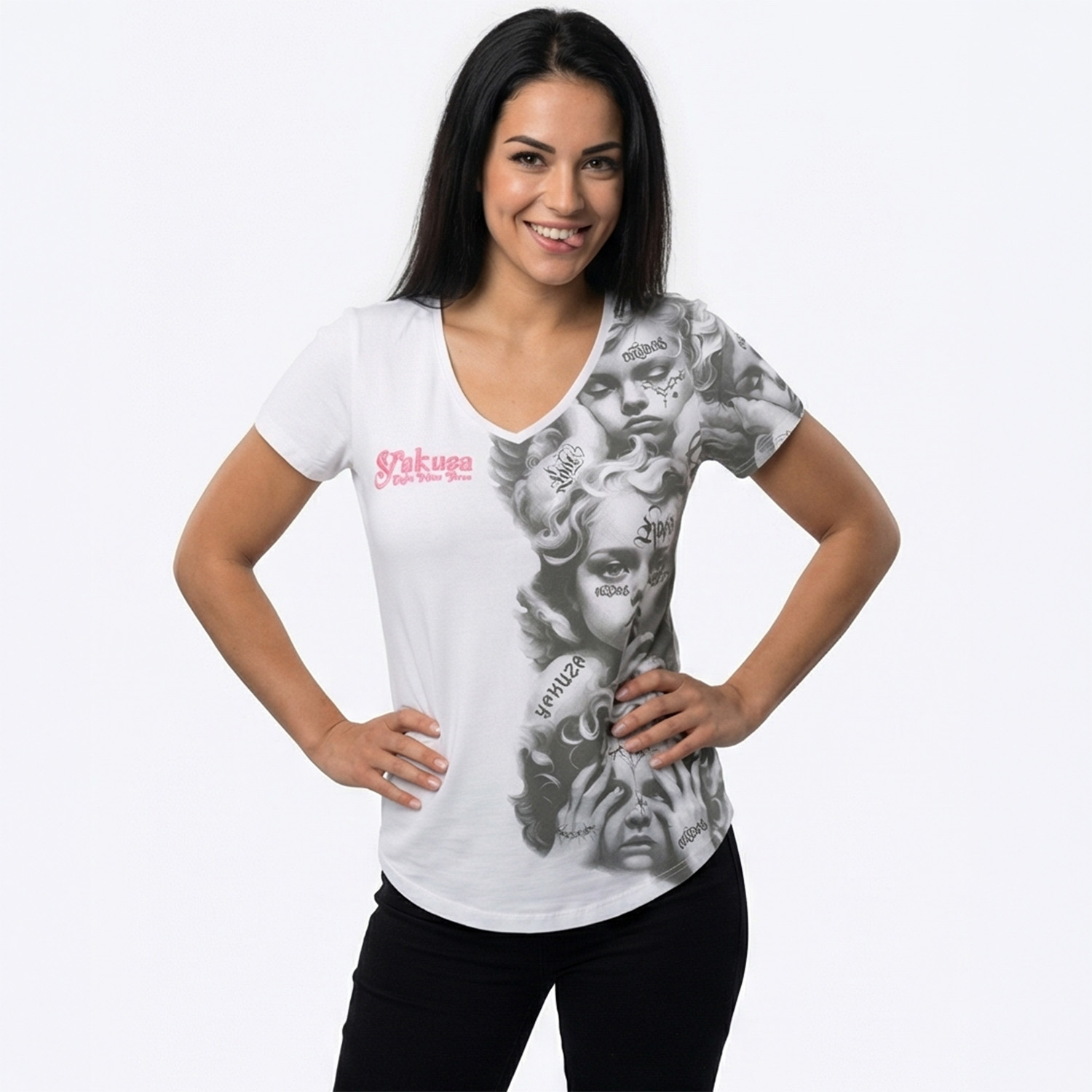 Yakuza dámské tílko Wise Kids Curved V Neck T-Shirt white XL