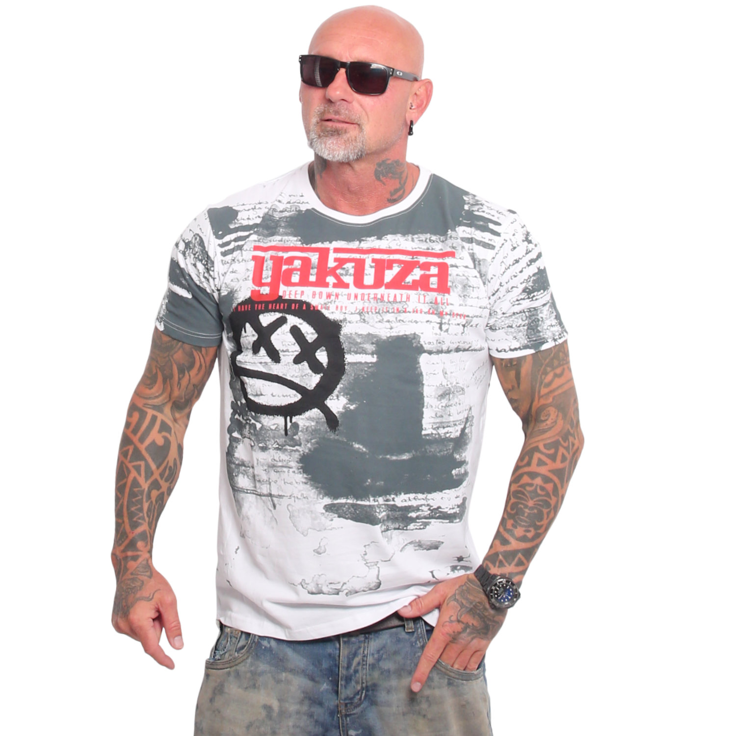 Yakuza pánské tričko Deep Down Allover Regular T-Shirt white 2XL