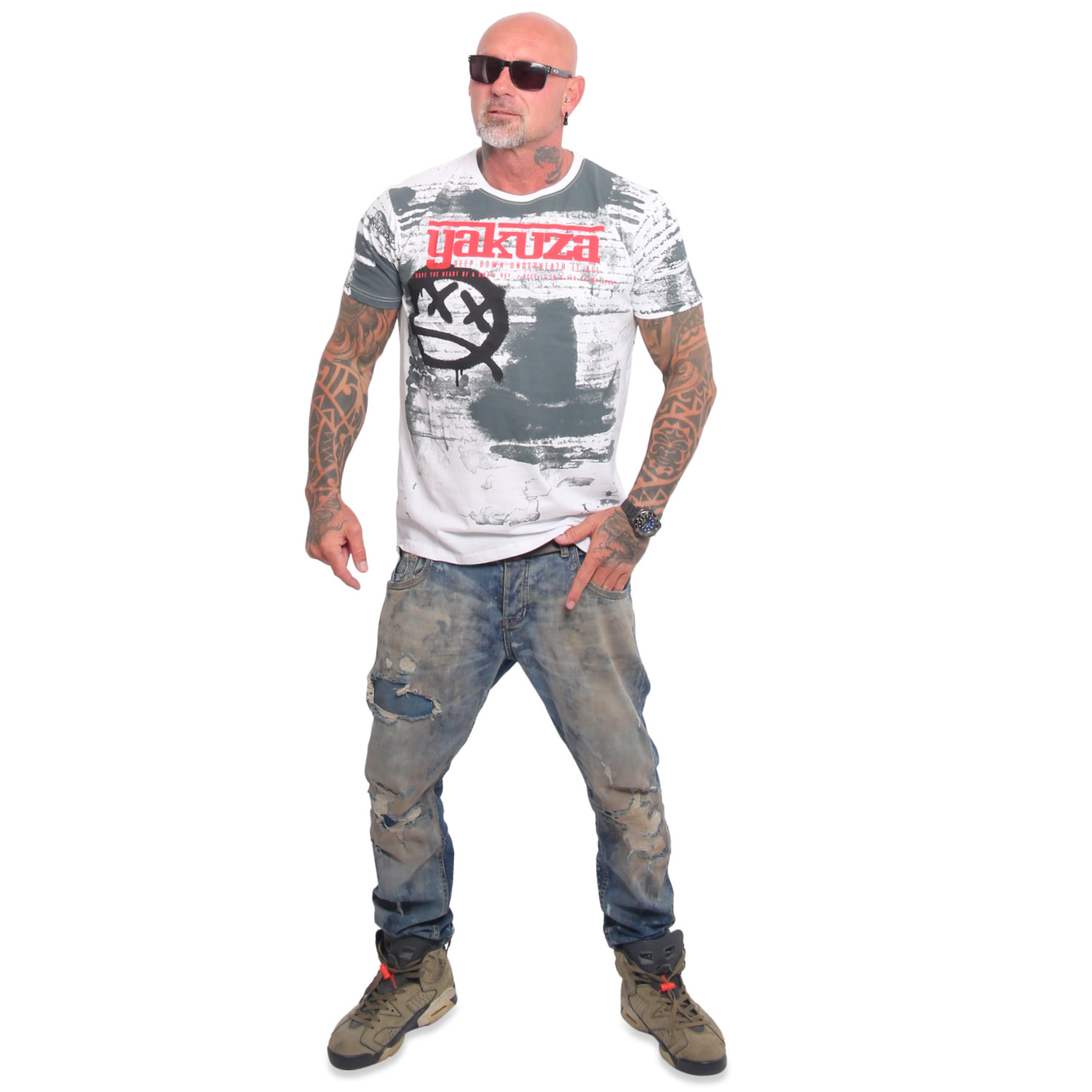 Yakuza pánské tričko Deep Down Allover Regular T-Shirt white 2XL