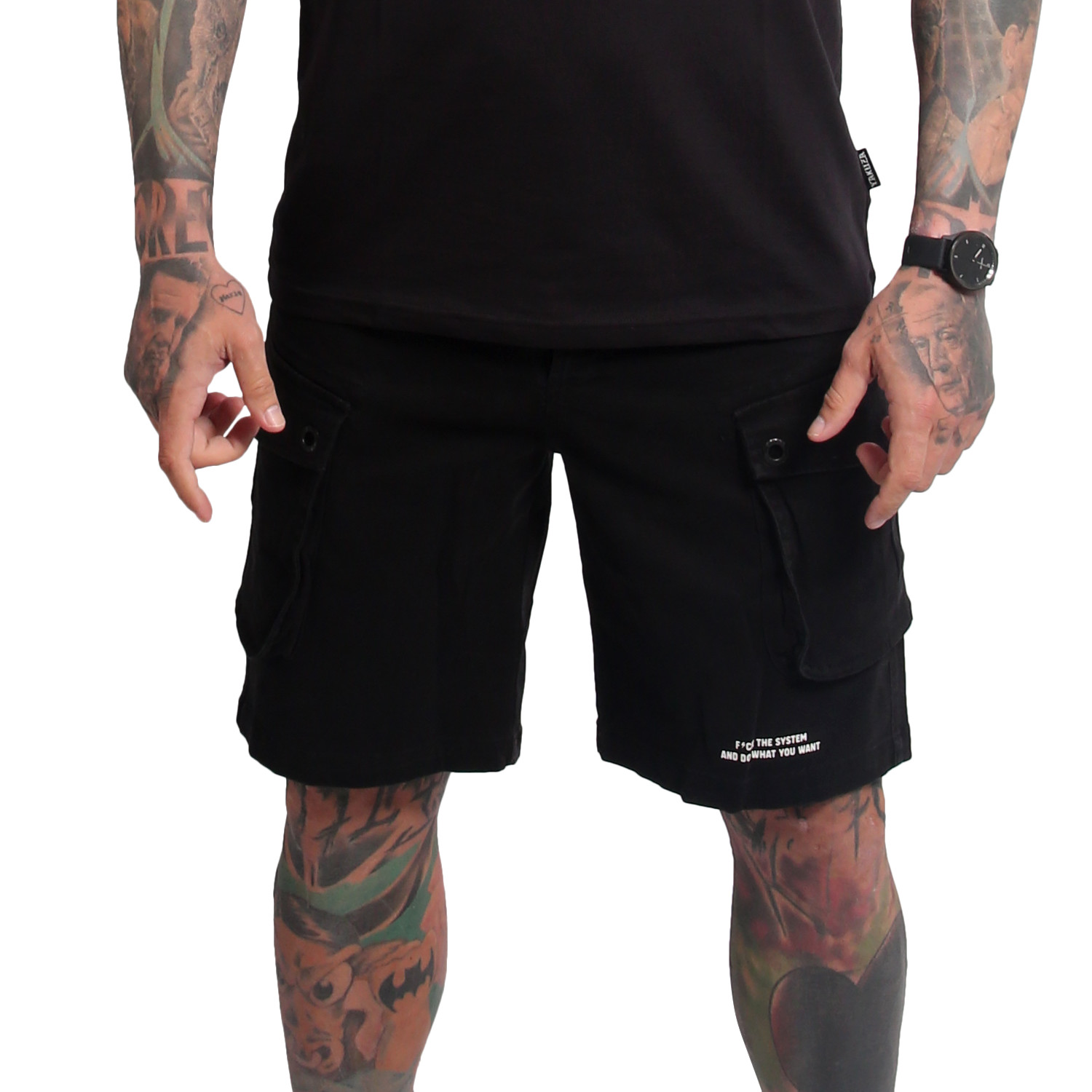 Yakuza pánské cargo šortky Black Tar Cargo Shorts