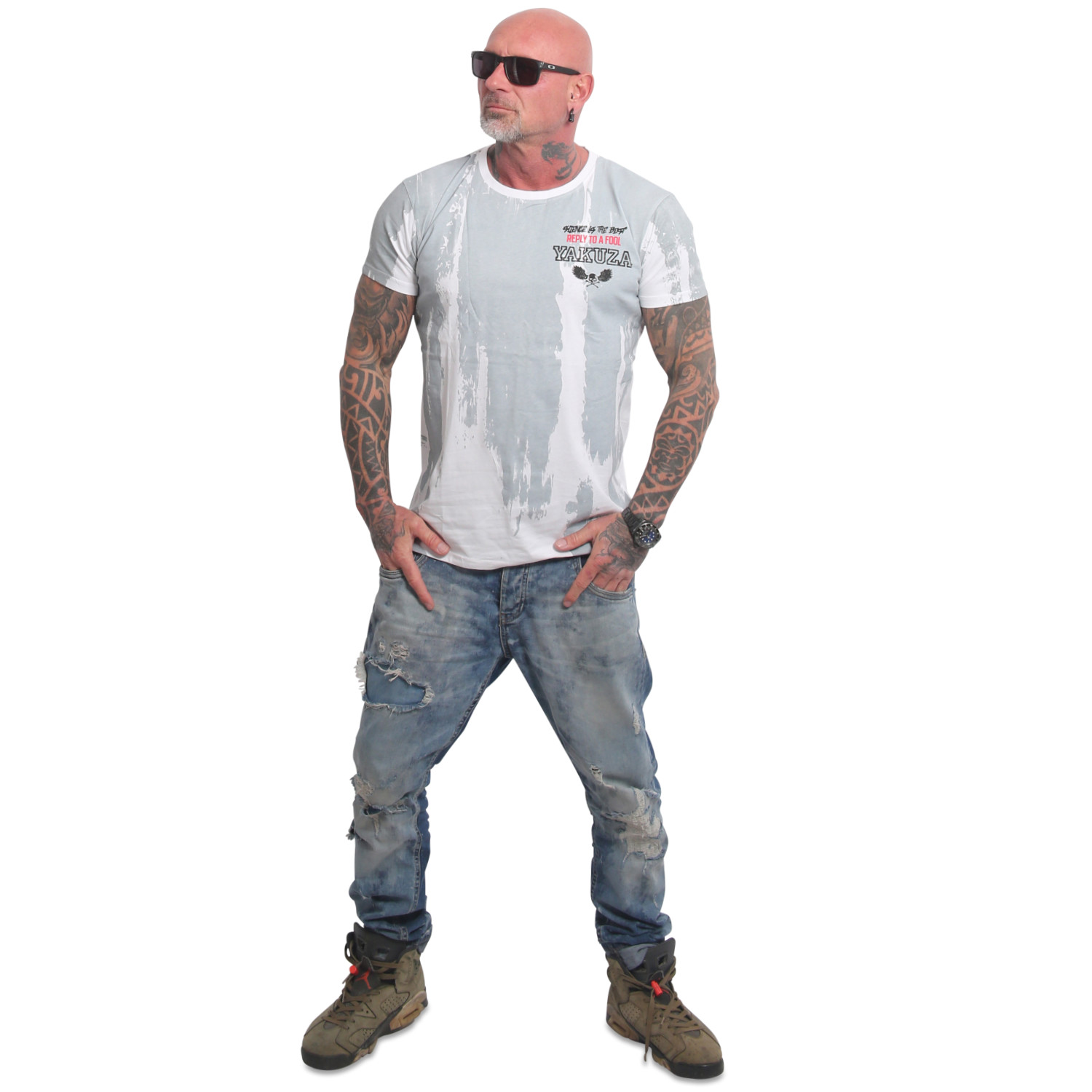 Yakuza pánské tričko Fool Allover Regular T-Shirt white 2XL