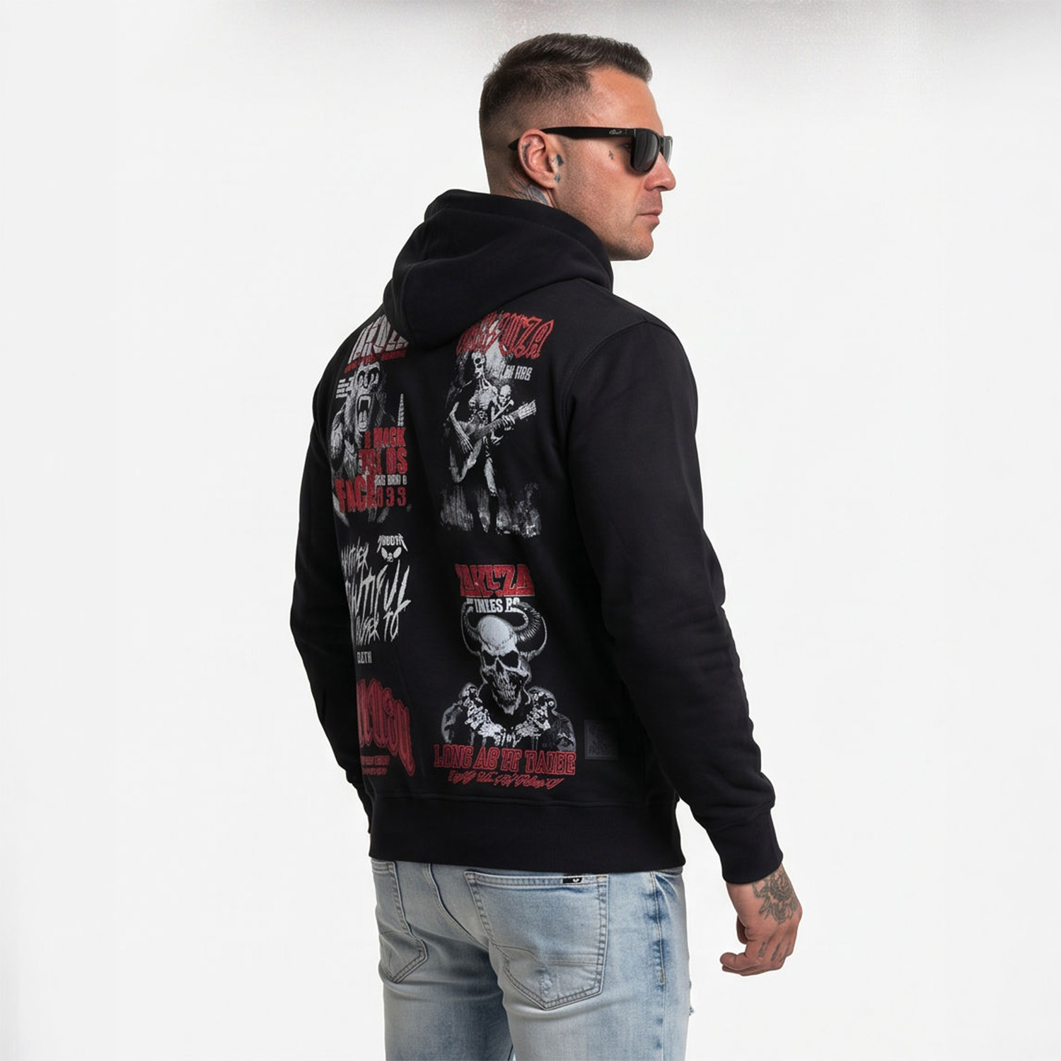 Yakuza pánská mikina s kapucí Patchwork Hoodie black M