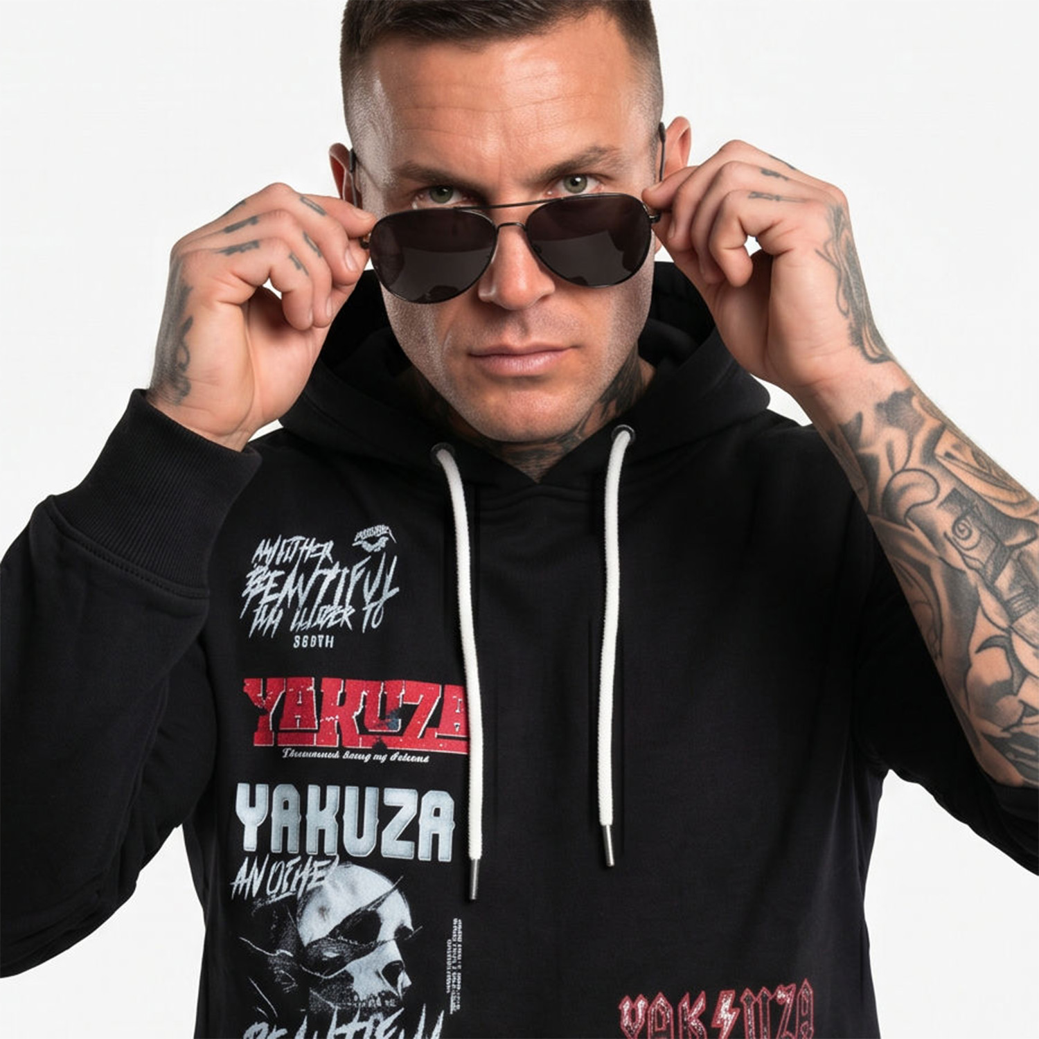 Yakuza pánská mikina s kapucí Patchwork Hoodie black M