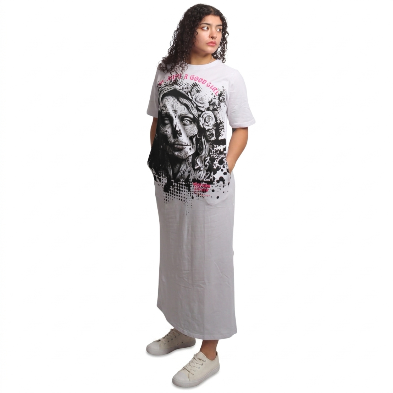 Yakuza dámské šaty Good Girls Maxi T-Shirt Dress white XS