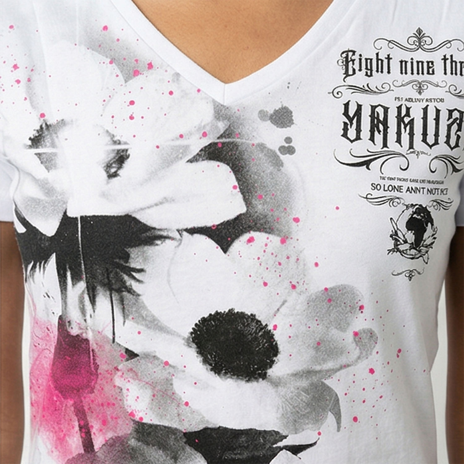 Yakuza dámské tílko Flower Style Curved V Neck T-Shirt white 3XL